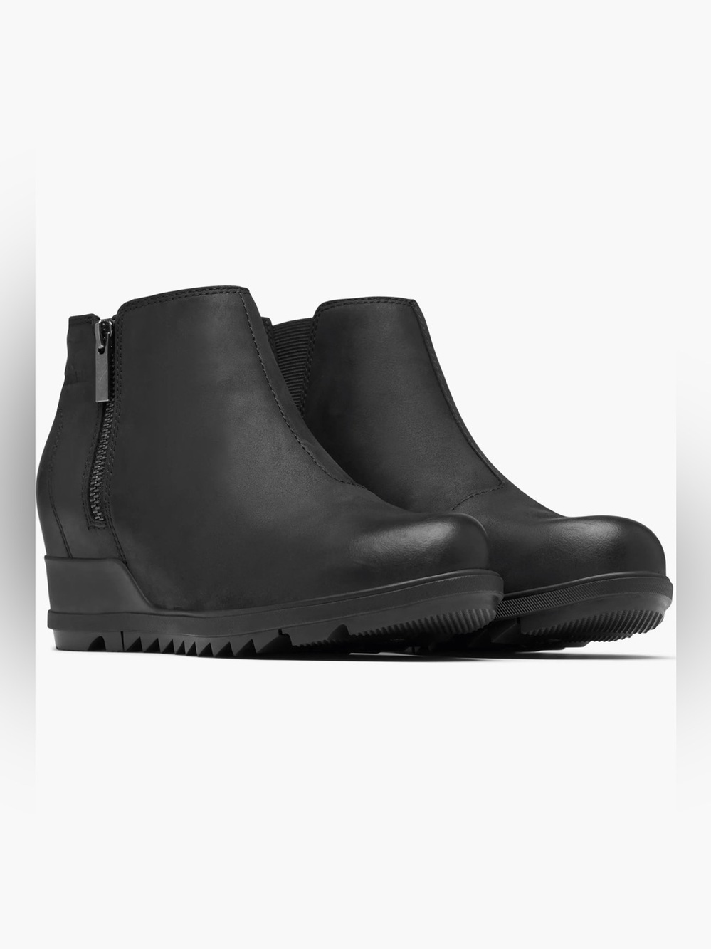 Sorel Black Leather Evie Ankle Wedge Booties with Side Zip